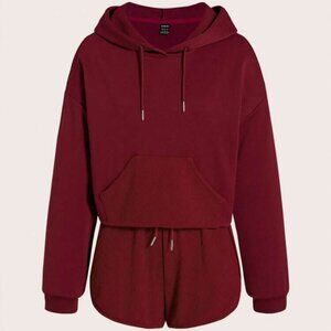 NWOT MAROON DARK RED HOODIE | KANGAROO POCKET DROP SHOULDER DRAWSTRING | BURGUND